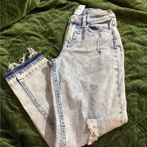 Justice Light Blue Distressed Cropped Jeans